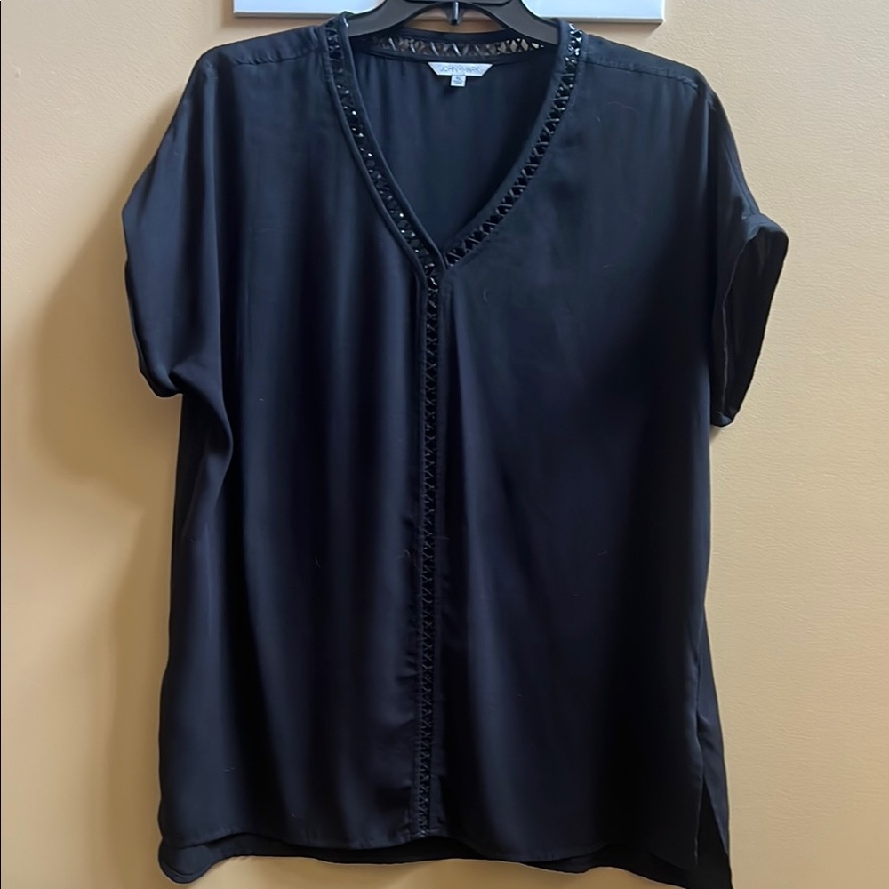 John Mark Black Relaxed Cuffed Sleeve Blouse